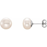 Sterling Silver 7-8 mm Cultured White Freshwater Button Pearl Earrings