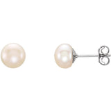 Sterling Silver 6-7 mm Cultured White Freshwater Button Pearl Earrings