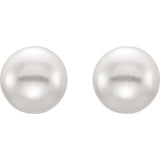 Sterling Silver 7-8 mm Cultured Black Freshwater Button Pearl Earrings