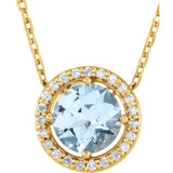 14K Yellow Gold Natural Aquamarine & .06 CTW Natural Diamond Semi-Set Halo-Style 16" Necklace