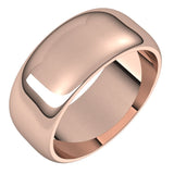 14K Rose Gold 8 mm Half Round Band Size 8