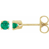 14K Yellow Gold Imitation Emerald Youth Earrings