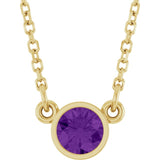 14K Yellow Gold Natural Amethyst Solitaire 16" Necklace