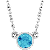 Rhodium-Plated Sterling Silver Imitation Blue Zircon Solitaire 16" Necklace