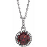 Sterling Silver Natural Mozambique Garnet and .01 CTW Natural Diamond 18" Necklace