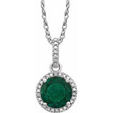 Sterling Silver Lab-Grown Emerald & .01 CTW Natural Diamond 18" Necklace