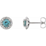 14K White Gold 5 mm Natural Aquamarine & 1/8 CTW Natural Diamond Earrings