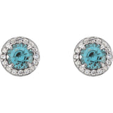14K White Gold 5 mm Natural Aquamarine & 1/8 CTW Natural Diamond Earrings