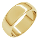 14K Yellow Gold 7 mm Half Round Band Size 8