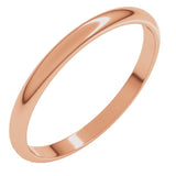 14K Rose Gold 2 mm Lightweight Half Round Band Size 9
