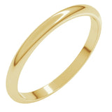 14K Yellow Gold 2 mm Half Round Band Size 12.5