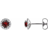 14K White Gold 4 mm Natural Mozambique Garnet & 1/10 CTW Natural Diamond Earrings
