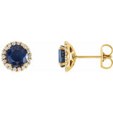 14K Yellow Gold 4 mm Lab-Grown Blue Sapphire & 1/10 CTW Natural Diamond Earrings