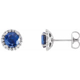 14K White Gold 5 mm Lab-Grown Blue Sapphire & 1/8 CTW Natural Diamond Earrings