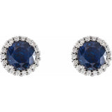 14K White Gold 5 mm Lab-Grown Blue Sapphire & 1/8 CTW Natural Diamond Earrings