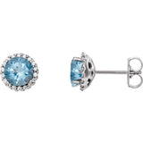 14K White Gold 5 mm Natural Aquamarine & 1/8 CTW Natural Diamond Earrings