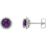 14K White Gold 6 mm Natural Amethyst & 1/8 CTW Natural Diamond Earrings