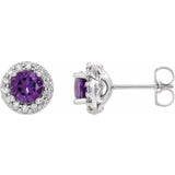 14K White Gold 5 mm Natural Amethyst & 1/4 CTW Natural Diamond Earrings