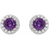 14K White Gold 5 mm Natural Amethyst & 1/4 CTW Natural Diamond Earrings