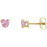 14K Yellow Gold Imitation Pink Cubic Zirconia Youth Stud Earrings