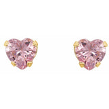 14K Yellow Gold Imitation Pink Cubic Zirconia Youth Stud Earrings