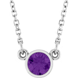 Rhodium-Plated Sterling Silver Natural Amethyst Solitaire 16" Necklace