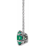 14K White Gold Lab-Grown Emerald Solitaire 18" Necklace