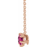 14K Rose Gold 5 mm Natural Pink Tourmaline Solitaire 16-18" Necklace