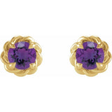 14K Yellow Gold 5 mm Natural Amethyst Claw-Prong Rope Earrings