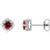 Sterling Silver Natural Mozambique Garnet & .08 CTW Natural Diamond Halo-Style Earrings