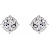 Sterling Silver Lab-Grown White Sapphire & .08 CTW Natural Diamond Halo-Style Earrings