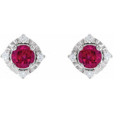 Sterling Silver Lab-Grown Ruby & .08 CTW Natural Diamond Halo-Style Earrings