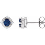 Sterling Silver Lab-Grown Blue Sapphire & .08 CTW Natural Diamond Halo-Style Earrings
