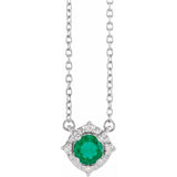 Sterling Silver Lab-Grown Emerald & .04 CTW Natural Diamond Halo-Style 18" Necklace