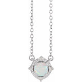 Sterling Silver Lab-Grown White Opal & .04 CTW Natural Diamond Halo-Style 18" Necklace