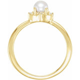 14K Yellow Gold Cultured White Freshwater Pearl & .04 CTW Natural Diamond Halo-Style Ring