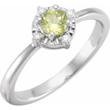 Sterling Silver Natural Peridot & .04 CTW Natural Diamond Halo-Style Ring