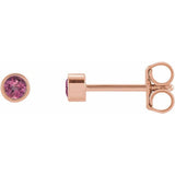 14K Rose Gold Natural Pink Tourmaline Micro Bezel-Set Earrings
