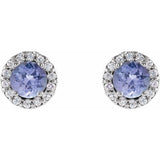 14K White Gold 4 mm Natural Tanzanite & 1/10 CTW Natural Diamond Earrings