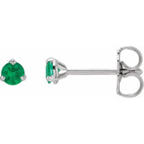 14K White Gold 3 mm Natural Emerald Earrings