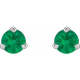 14K White Gold 3 mm Natural Emerald Earrings