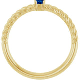 14K Yellow Gold 3 mm Lab-Grown Blue Sapphire Solitaire Rope Ring