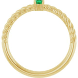 14K Yellow Gold 3 mm Lab-Grown Emerald Solitaire Rope Ring