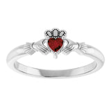 Sterling Silver Natural Mozambique Garnet Claddagh Ring