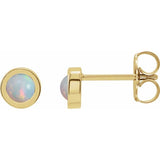 14K Yellow Gold Cabochon Natural White Opal Bezel-Set Solitaire Earrings