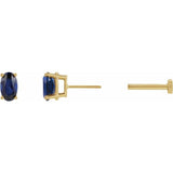 14K Yellow Gold 5x3 mm  Lab-Grown Blue Sapphire Earring