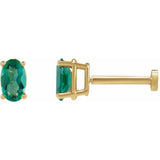 14K Yellow Gold 5x3 mm  Lab-Grown Emerald Earring
