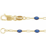 14K Yellow Gold-Filled 1.6 mm Blue Enamel Bead Paperclip-Style 20" Chain