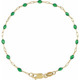 14K Yellow Gold-Filled 1.6 mm Green Enamel Bead Paperclip-Style 7" Chain