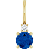 14K Yellow Gold Lab-Grown Blue Sapphire & .03 CT Natural Diamond Charm/Pendant
